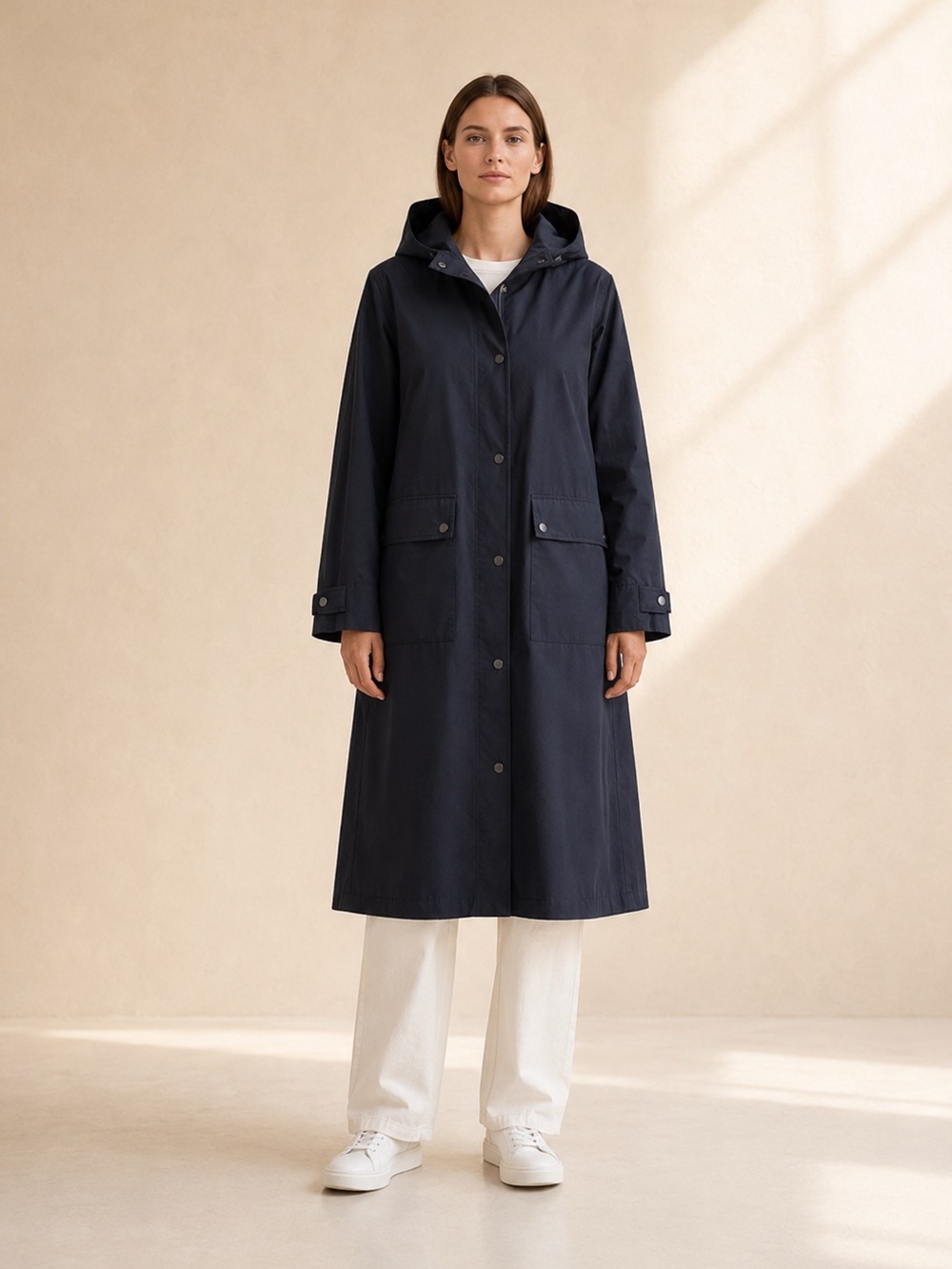 YERSE Barcelona Navy Hooded Raincoat Minimalist Technical Trench S Oversized